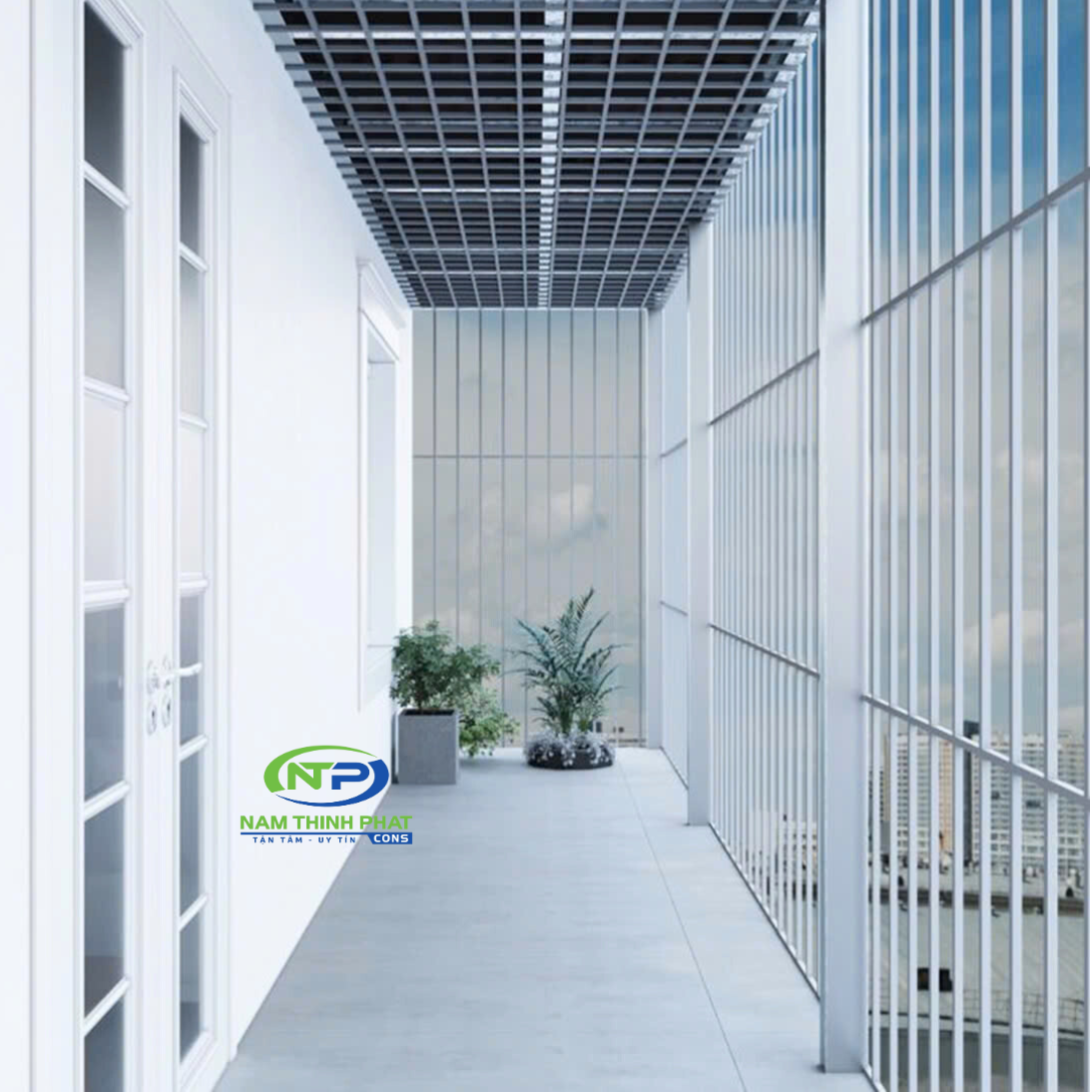 Khu vực cơi nới ban công bằng khung sắt tấm bê tông nhẹ Cemboard